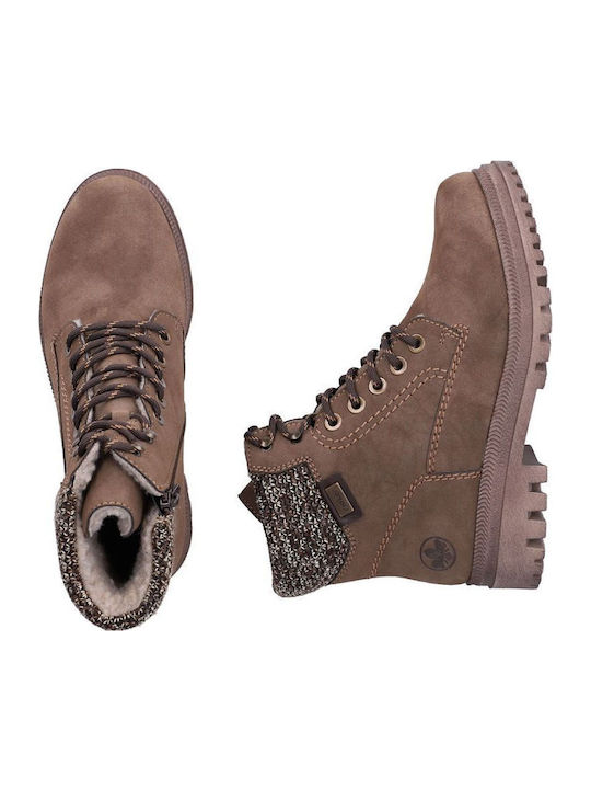 Leder Damen Kampfstiefel mit Mittelhohem Absatz Braun