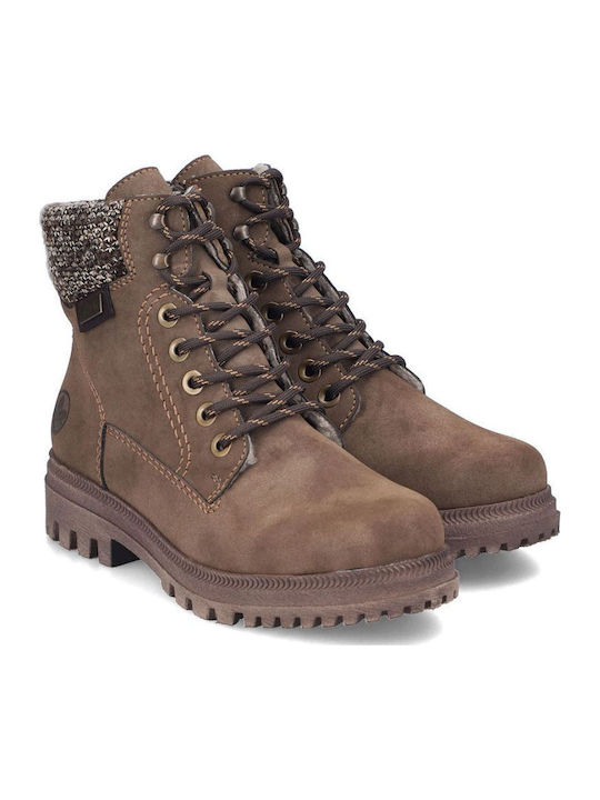 Leder Damen Kampfstiefel mit Mittelhohem Absatz Braun