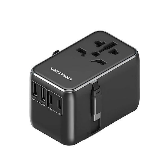 Vention Зарядно Устройство GaN с 2 USB-A Изходни Порта и 2 USB-C Изходни Порта и Кабел USB-C 65W Черно (4UGUT1VTION)