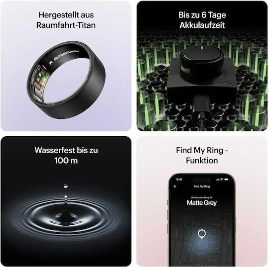 Ultrahuman Air Smart Ring 17.1mm Waterproof with Heart Rate Monitor Matte Grey