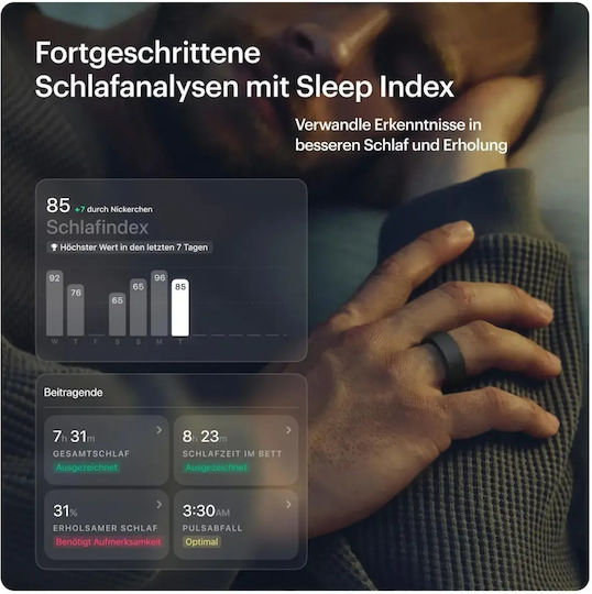 Ultrahuman Air Smart Ring 24mm Waterproof cu Pălmoograf Gri Mat