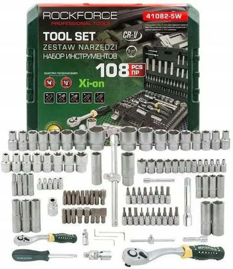 Комплект гнезда Rockforce 108 части 1/4" 1/2"
