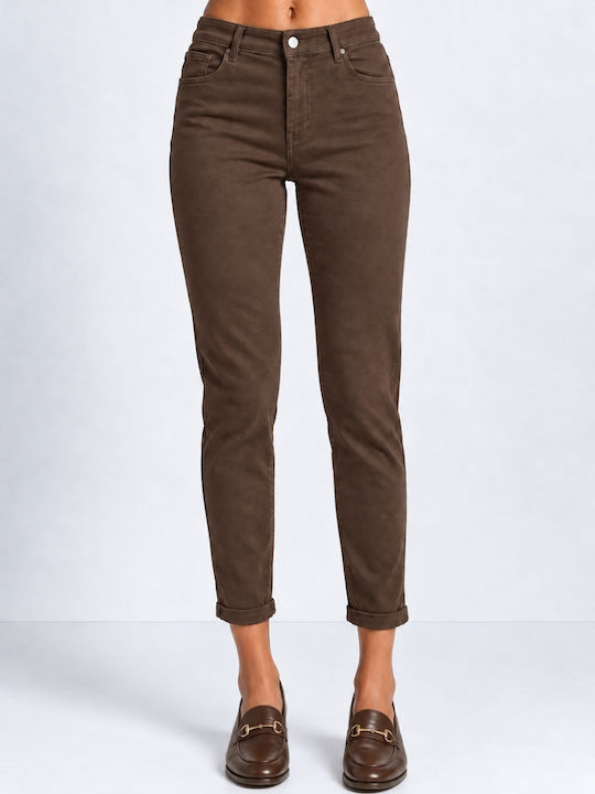 Pantaloni Dama Din Tesatura Cu Croiala Slim Maro