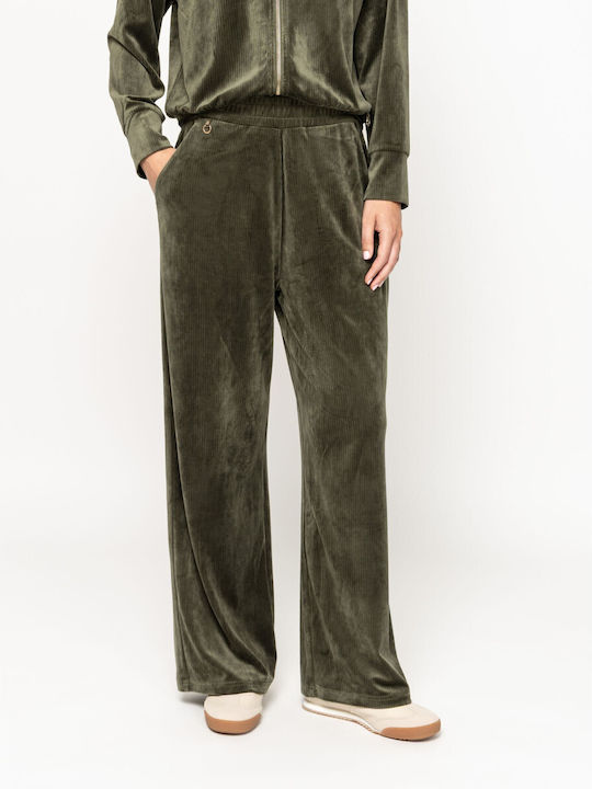 Pantaloni Dama Din Catifea Raiata Olive