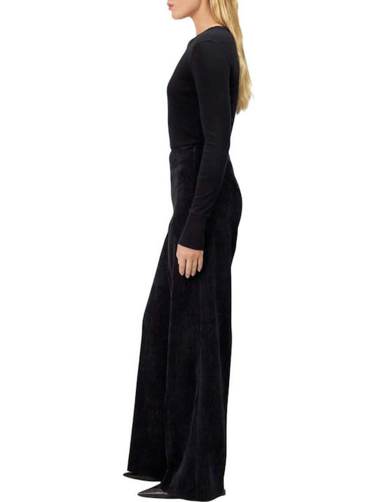 Pantaloni Dama Catifea Raiata Negru