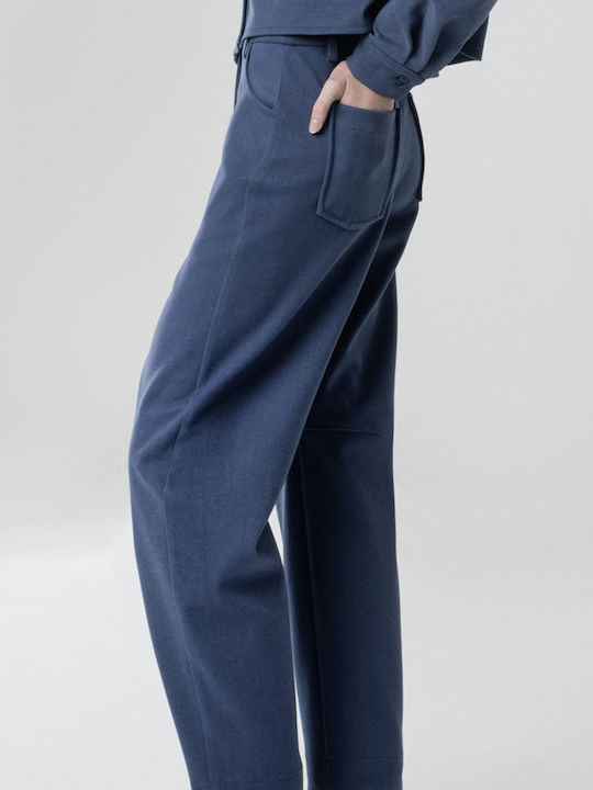 Moutaki Women's High-Rise Fabric Trousers Blue