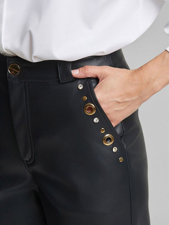 Women's Leather Flared Trousers Black