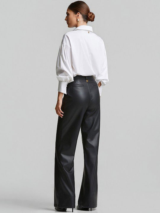Women's Leather Flared Trousers Black