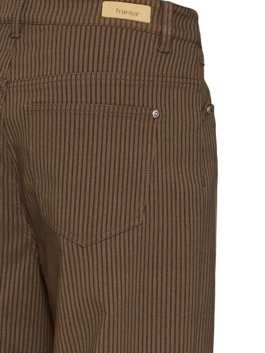 Pantaloni Dama Din Țesătură Cu Dungi Maro