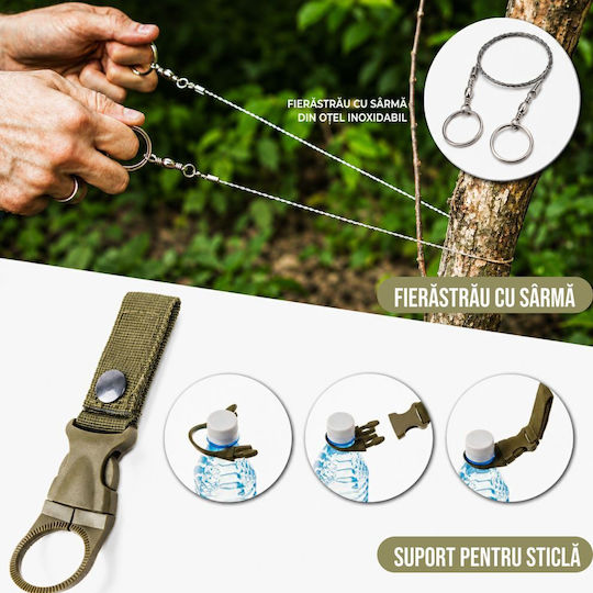 Linomag Kit de Supraviețuire Complet 45+ Funcții Set Camping de Urgență Lanternă LED Stilou Tactical Ustensil Multifuncțional Aprinzător de Foc Pătură Termică Brățară Paracord Busolă Fluier Card Multifuncțional 21 X 11.5 X 6 Cm Negru