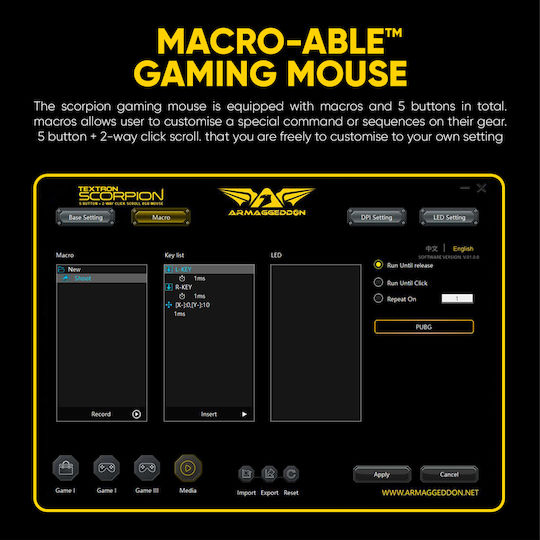 Armaggeddon Scorpion 7 Lite RGB Gaming Ποντίκι 12800 DPI Μαύρο
