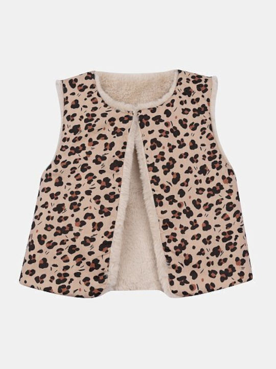 Kids Casual Sleeveless Short Beige Jacket