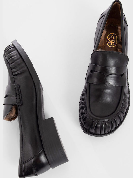 Rusty Fur Leather Women's Moccasins in Black Colour