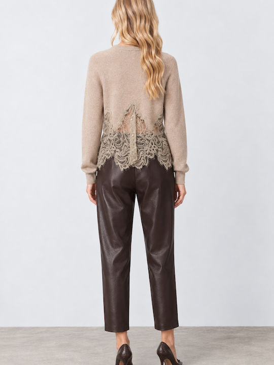 Strickjacke für Damen Gestrickt mit Knöpfen Beige-Melange