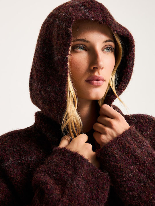 Long Women's Knitted Cardigan with Buttons Burgundy