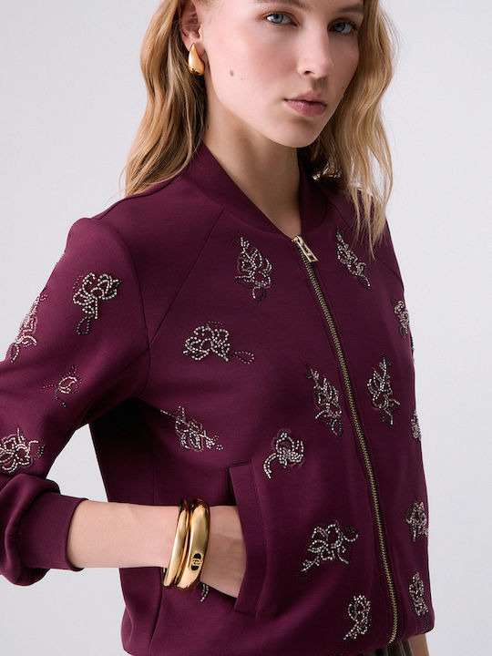 Women's Knitted Cardigan with Zipper Burgundy