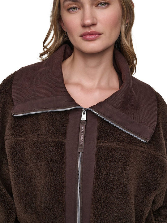 Women's Brown Zip-Up Cardigan