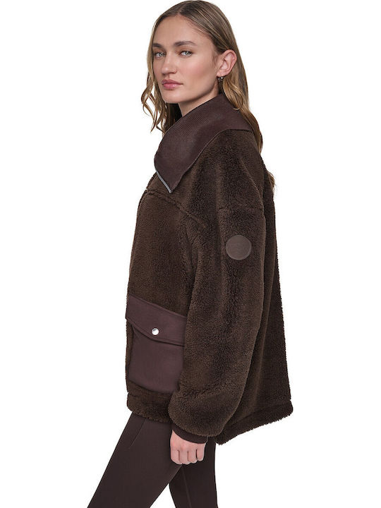 Women's Brown Zip-Up Cardigan