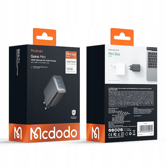 Mcdodo Wireless Charger with USB-A Port and 2 USB-C Ports 100W Power Delivery Black (CH-0121)
