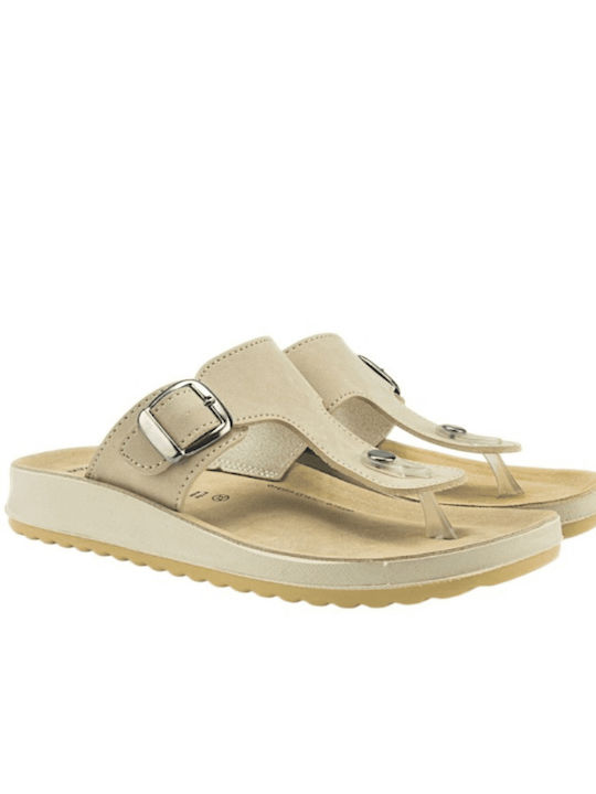 Leather Women's Flat Sandals Beige