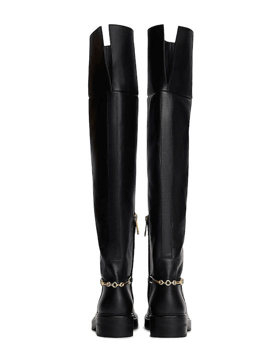 Damenstiefel aus Leder über dem Knie Schwarz