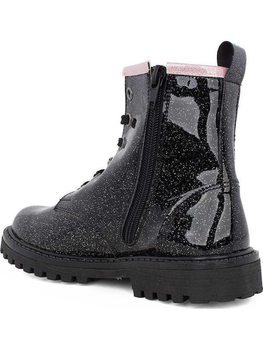 Anatomische Leder Kinderstiefel mit Reissverschluss Schwarz