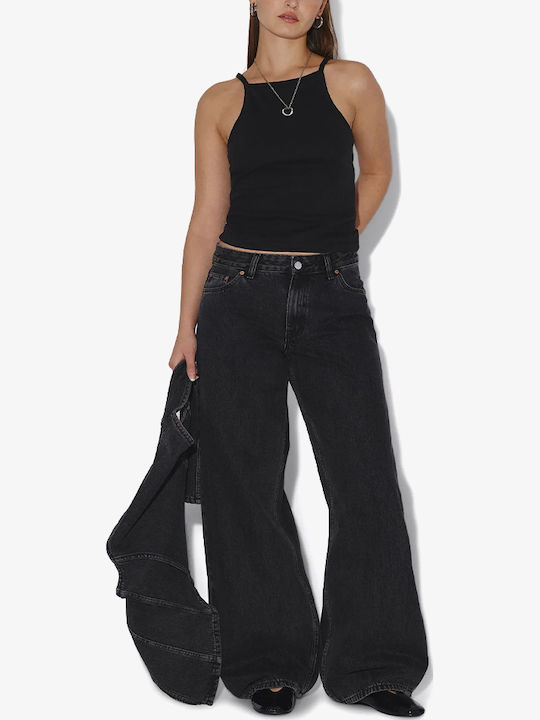 Damen Jeans Hosen in Baggy Bein Stil Schwarz