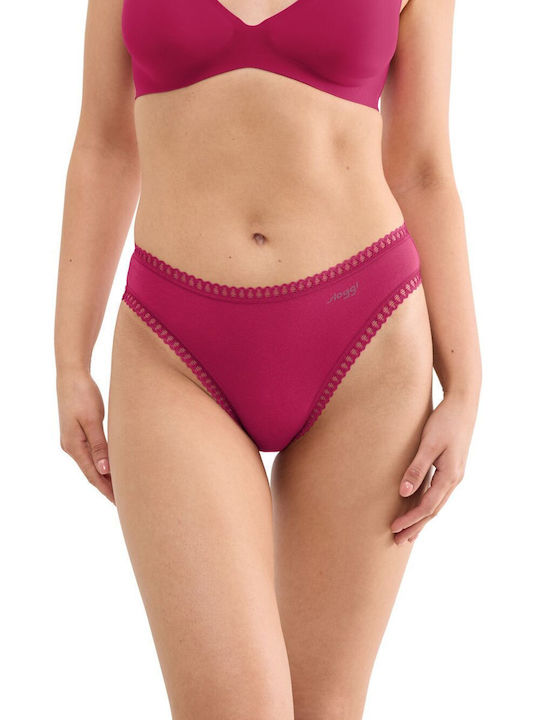 Sloggi Slip-uri de Damă din Bumbac Talie Înaltă 3Pack cu Dantelă Burgundy/Khaki/Maro Sloggi Slip-uri de Damă din Bumbac Talie Înaltă 3Pack cu Dantelă Burgundy/Khaki/Maro