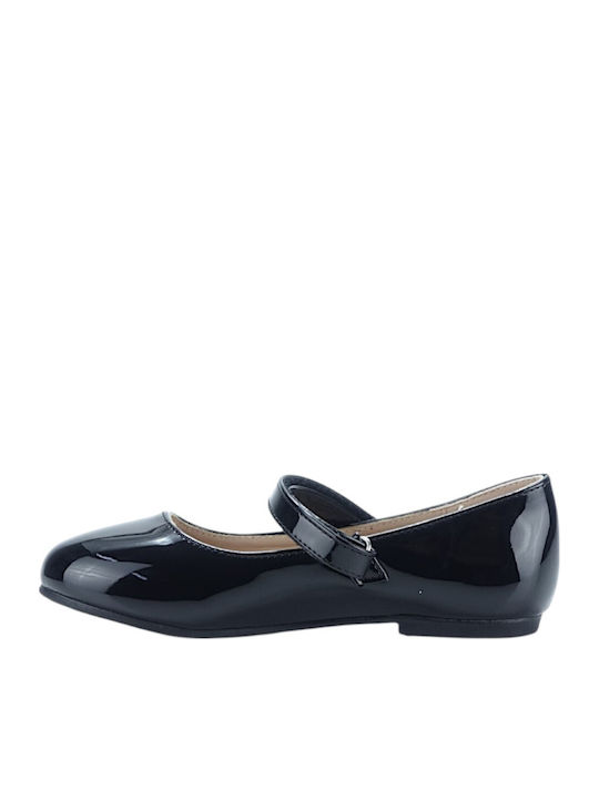 Kids Ballerinas With Hoop & Loop Closure Patent Leather Black