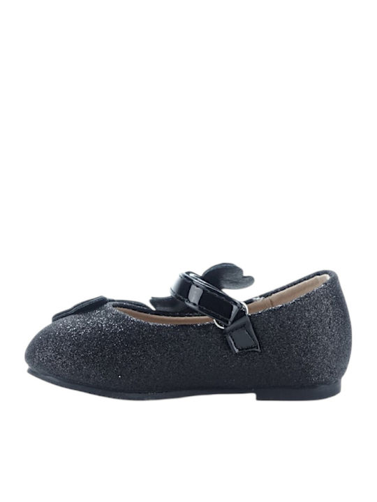 Kids Ballerinas With Hoop & Loop Closure Black