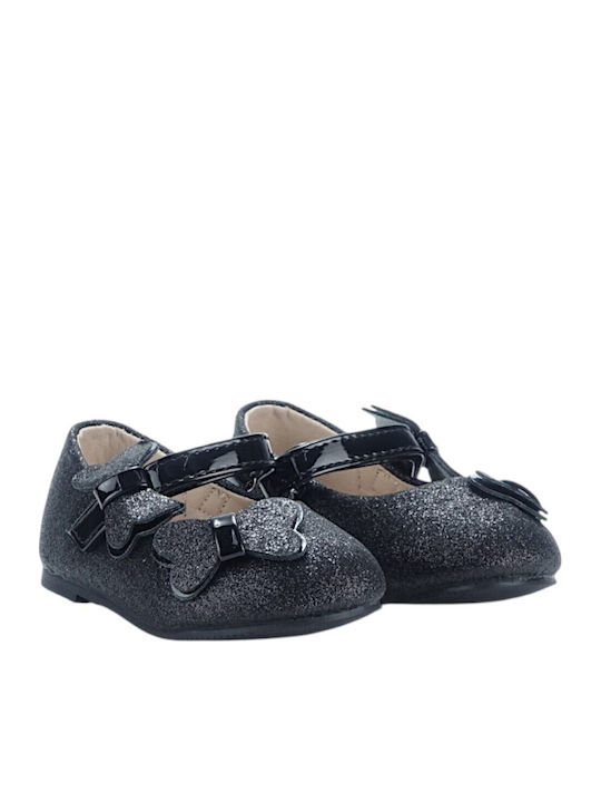Kids Ballerinas With Hoop & Loop Closure Black