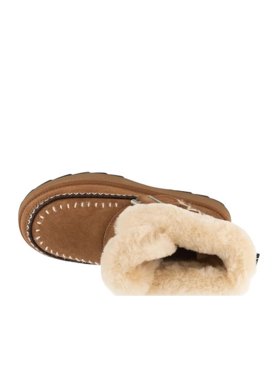 Leder Stiefeletten Damen mit Pelz Tabac Braun