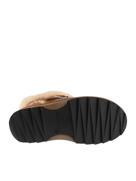 Leder Stiefeletten Damen mit Pelz Tabac Braun