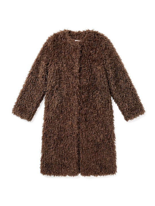 Long Women's Fur Brown-Khaki