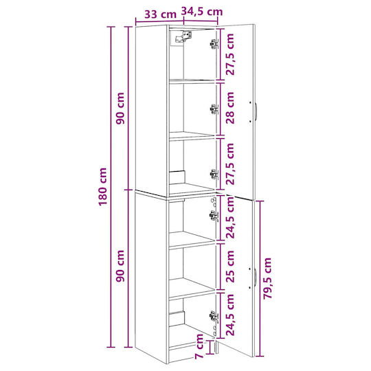 vidaXL vidaXL Wall Hung Bathroom Column Cabinet W33xD34.5xH87cm Brown