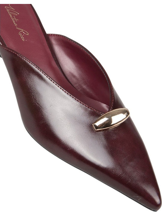 Mules With Heel In Burgundy Colour