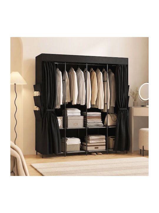 HomCom Fabric Wardrobe with Zipper and Shelves in Black Colour 170x45x167cm