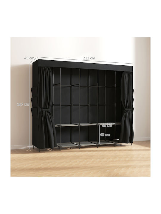 HomCom Fabric Wardrobe with Zipper and Shelves in Black Colour 212x45x167cm