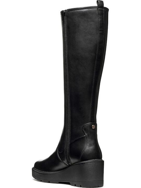 Leder Damenstiefel mit mittlerem Absatz Schwarz