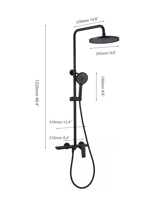 Naron Duschsäule mit Wannenbatterie Schwarze