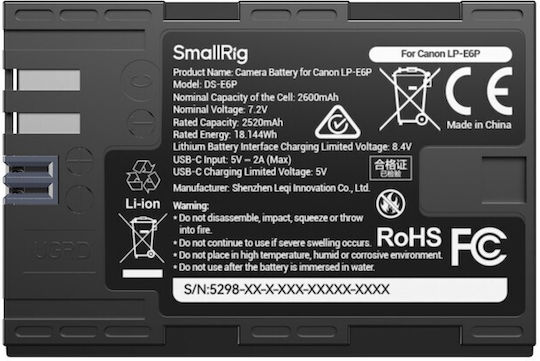 5298 Camera Battery Canon Lp-e6p 2600mah Usb-c