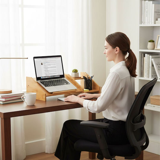 Relaxdays Bamboo Stand for Laptop Beige
