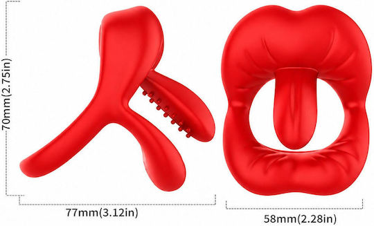 Big Mouth Vibrating Penisring mit Rippstimulator – 9 Funktionen – Rote