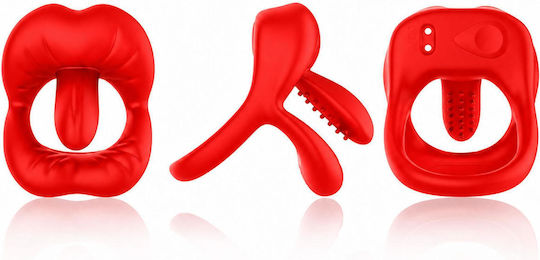 Big Mouth Vibrating Penisring mit Rippstimulator – 9 Funktionen – Rote