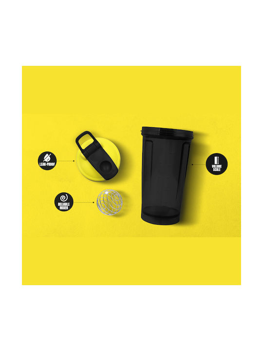 Hiro.Lab Agitator De Proteine 500ml Negru/Galben Cu Minge Metalică De Amestecare Fără BPA