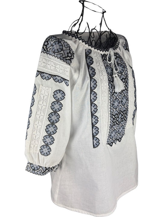 Bluză Damă din Bumbac White/Grey