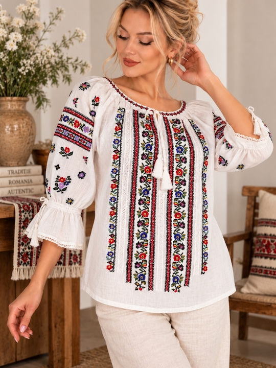 Bluză Damă din Bumbac White/olive