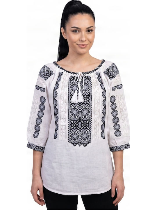 Bluză Damă din Bumbac White/Grey