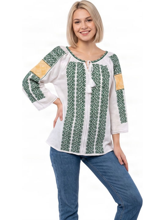 Bluză Damă din Bumbac White/green