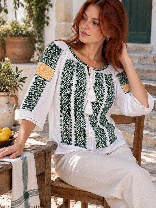 Bluză Damă din Bumbac White/green